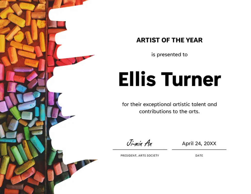 Artist of the year award certificate